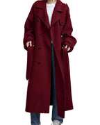 Chouyatou Women's Winter Double Breasted Wool Coat Long Sleeve Notch Lapel Midi Long Winter Trench Coat with Belt