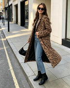 Womens Winter Warm Leopard Long Wool Coats Double Breasted Pea Coat - Notched Lapel, Double Breasted, Dressy Winter Warm Overcoat with Premium Fabric Style