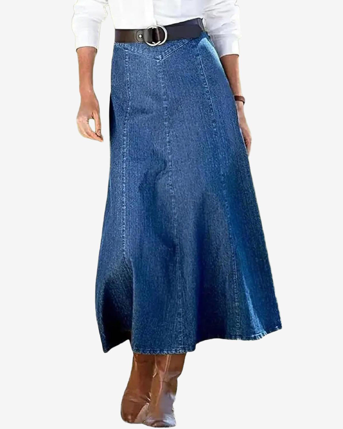 Chouyatou Women's Vintage Denim Maxi Skirt Casual High Waist Flowy Swing A-Line Long Jean Skirt