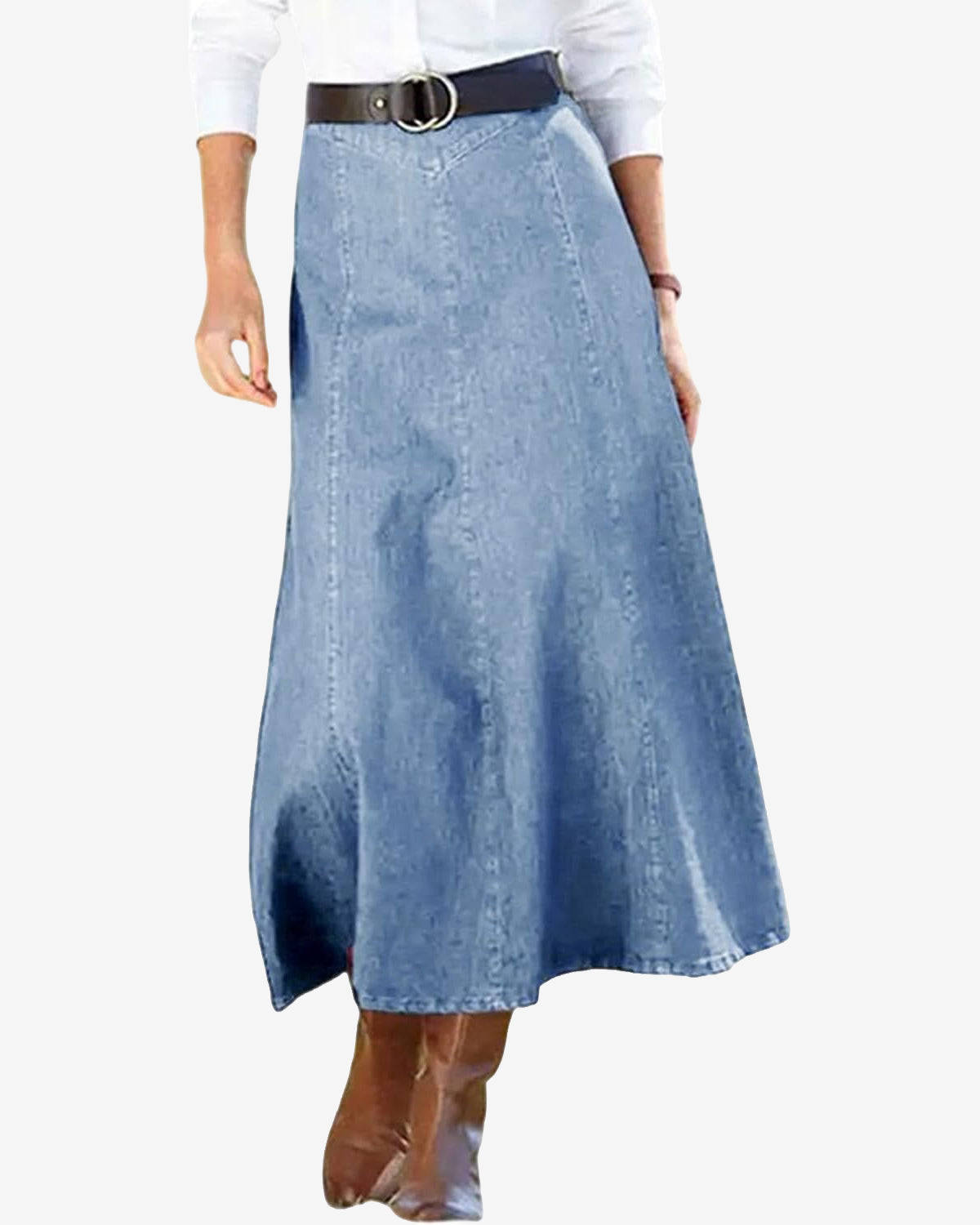 Chouyatou Women's Vintage Denim Maxi Skirt Casual High Waist Flowy Swing A-Line Long Jean Skirt
