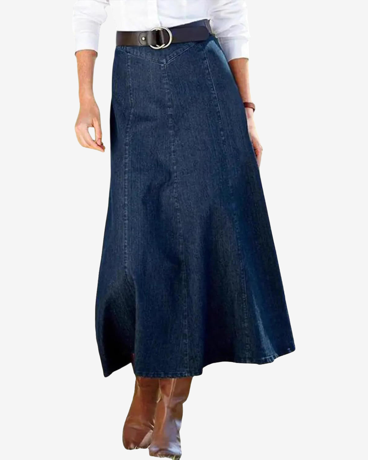 Chouyatou Women's Vintage Denim Maxi Skirt Casual High Waist Flowy Swing A-Line Long Jean Skirt