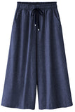 Chouyatou Women Elastic Waist Wide Leg Capris Cropped Denim Pants Jeans Palazzo Culottes with Pocket