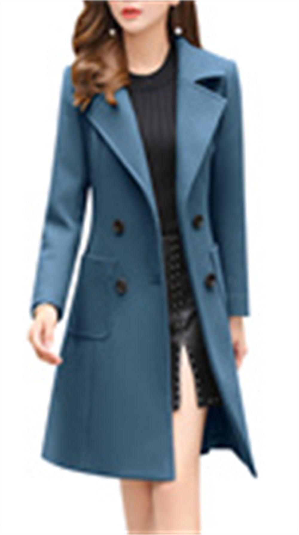 Chouyatou Women Elegant Notched Collar Double Breasted Wool Blend Over Coat