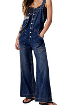 Chouyatou Casual Denim Jumpsuit for Women Overalls Wide Leg Jumpsuit Jeans Denim Bib Overalls Dungaree Pockets