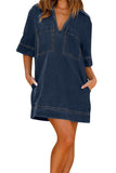 Chouyatou Womens Summer Casual Denim Dress Short Sleeve V Neck Distressed Jean Dresses Mini Shirt Dress