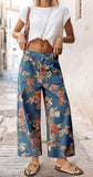 Chouyatou Women Mid Rise Cropped Wide Leg Jeans Baggy Floral Ankle Pants Denim Capris Flare Print Boho Palazzo Jeans Boyfriend