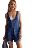 Chouyatou Women Casual Denim Short Overalls Rolled Cuff Barrel Shorts Jumpsuit Rompers