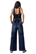 Chouyatou Casual Denim Jumpsuit for Women Overalls Wide Leg Jumpsuit Jeans Denim Bib Overalls Dungaree Pockets