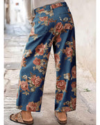 Chouyatou Women Mid Rise Cropped Wide Leg Jeans Baggy Floral Ankle Pants Denim Capris Flare Print Boho Palazzo Jeans Boyfriend