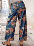 Chouyatou Women Mid Rise Cropped Wide Leg Jeans Baggy Floral Ankle Pants Denim Capris Flare Print Boho Palazzo Jeans Boyfriend