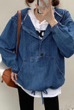 Chouyatou Women Hooded 1/2 Button Down Pullover Denim Jacket Hoodie Boyfriend Casual Jean Sweatshirt Top