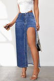 Chouyatou Women's Sexy High Split Slim Fit Maxi Long Pencil Denim Jean Skirt