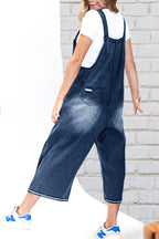 Chouyatou Women's Casual Adjustable Straps Denim Bib Overalls Distressed Ripped Wide Leg Jeans Long Pants Jumpsuits