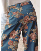 Chouyatou Women Mid Rise Cropped Wide Leg Jeans Baggy Floral Ankle Pants Denim Capris Flare Print Boho Palazzo Jeans Boyfriend