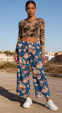 Chouyatou Women Mid Rise Cropped Wide Leg Jeans Baggy Floral Ankle Pants Denim Capris Flare Print Boho Palazzo Jeans Boyfriend