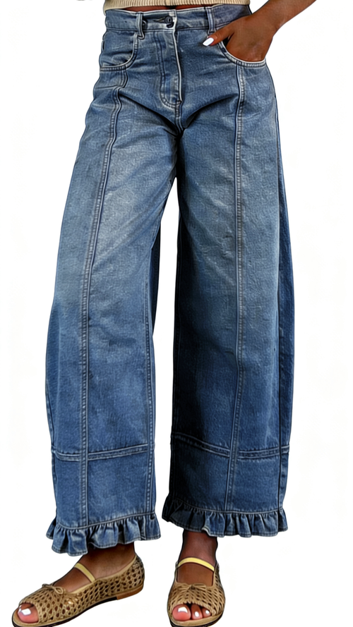 Chouyatou Barrel Jeans Women Floral Print Wide Leg Jeans Y2k Patchwork Baggy Boyfriend Denim Pants