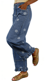 CHOUYATOU Barrel Jeans Women 2026 Floral Print Wide Leg Jeans Y2k Patchwork Baggy Boyfriend Denim Pants
