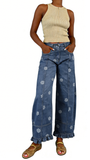 CHOUYATOU Barrel Jeans Women 2026 Floral Print Wide Leg Jeans Y2k Patchwork Baggy Boyfriend Denim Pants