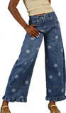 CHOUYATOU Barrel Jeans Women 2026 Floral Print Wide Leg Jeans Y2k Patchwork Baggy Boyfriend Denim Pants