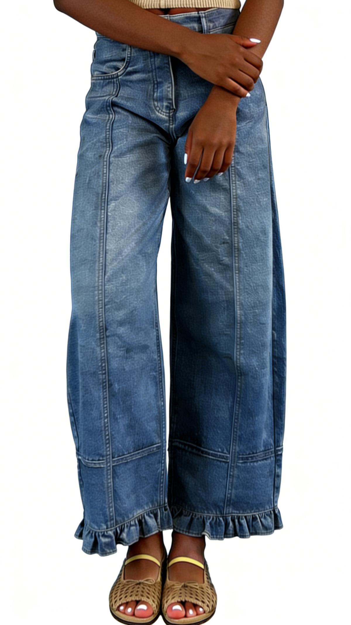 Chouyatou Barrel Jeans Women Floral Print Wide Leg Jeans Y2k Patchwork Baggy Boyfriend Denim Pants