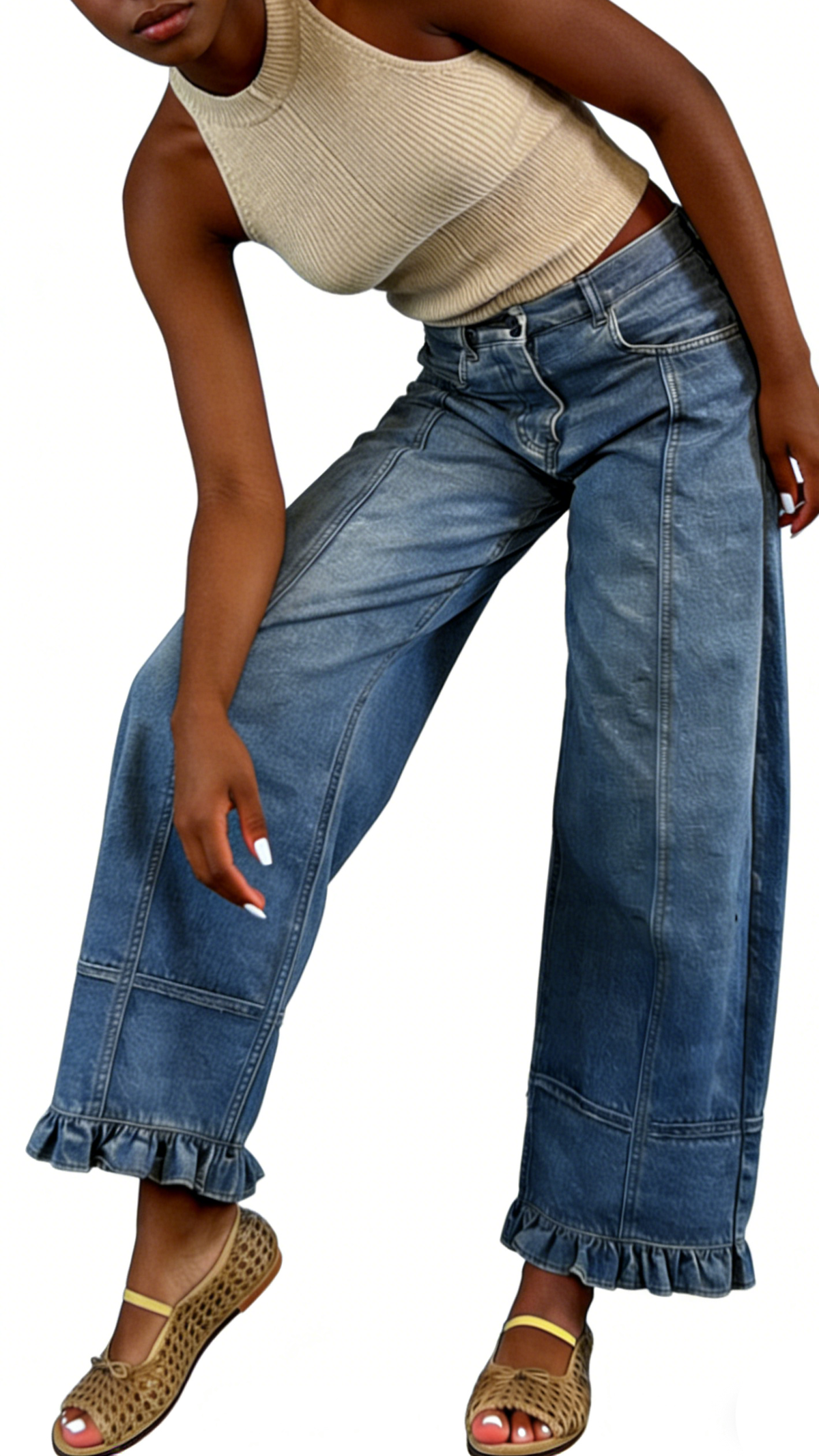 Chouyatou Barrel Jeans Women Floral Print Wide Leg Jeans Y2k Patchwork Baggy Boyfriend Denim Pants