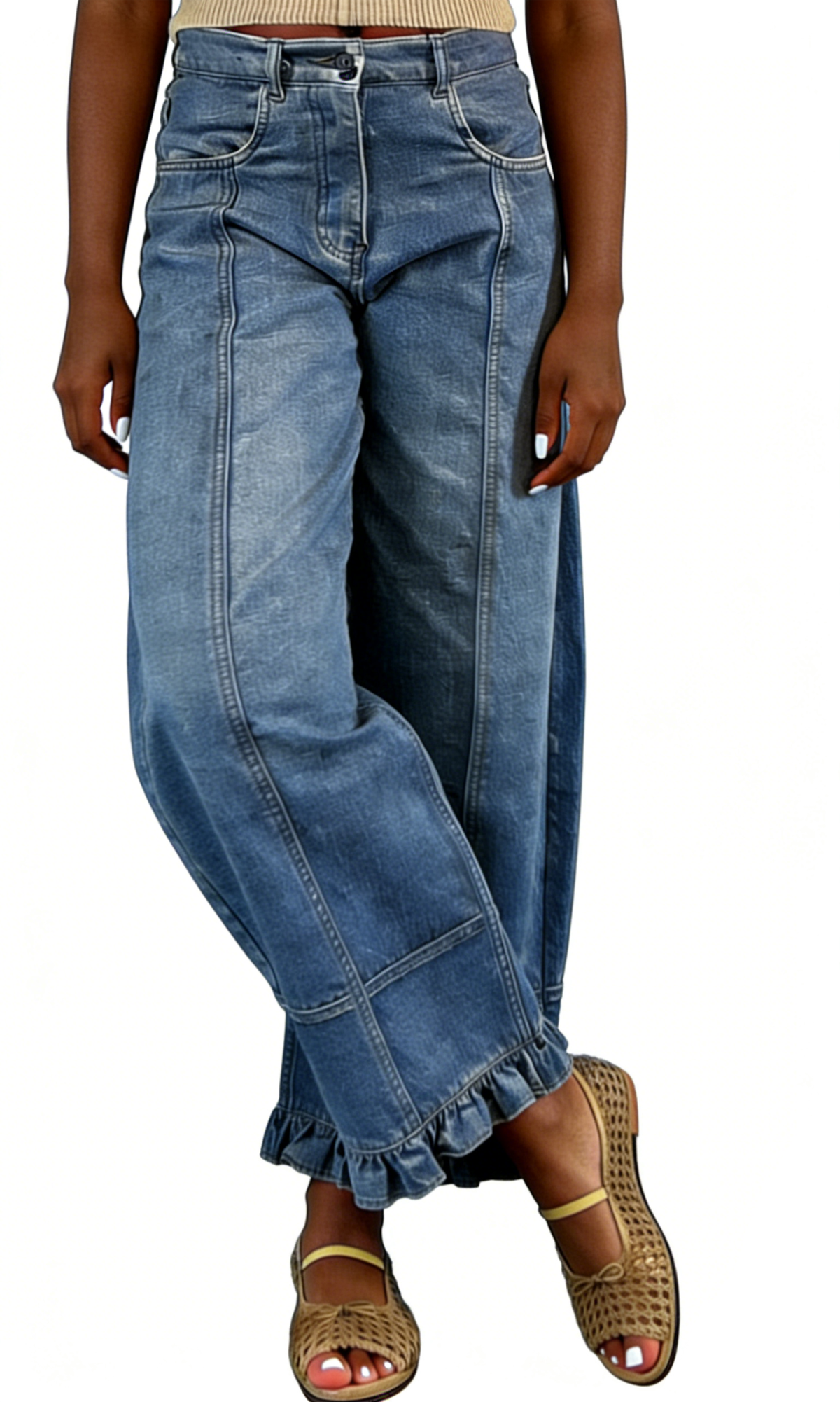 Chouyatou Barrel Jeans Women Floral Print Wide Leg Jeans Y2k Patchwork Baggy Boyfriend Denim Pants