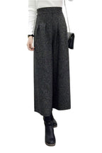 Chouyatou Women's Winter High Waist Wide Leg Plaid Wool Blend Palazzo Capri Pants Culottes with Pockets