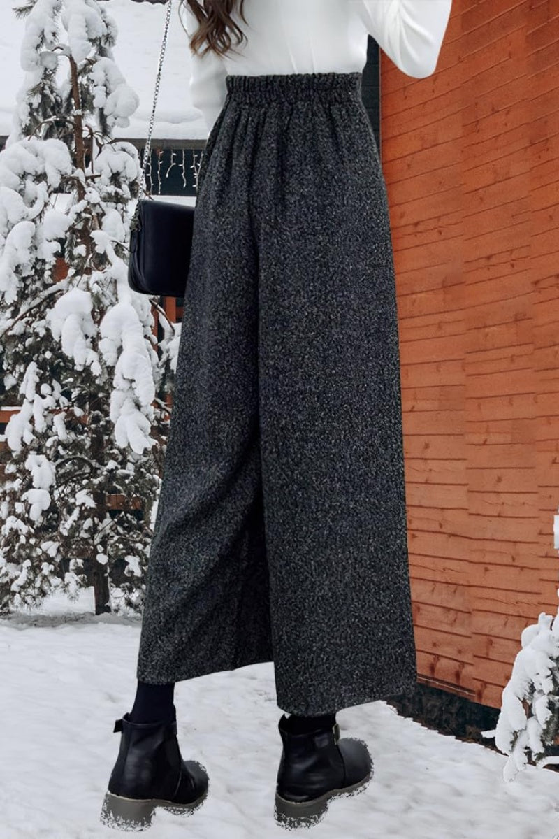 Chouyatou Women's Winter High Waist Wide Leg Plaid Wool Blend Palazzo Capri Pants Culottes with Pockets