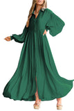 Chouyatou Women's Casual Long Sleeve Button Down Shirt Dress Elegant Pleated Flowy Swing Maxi Dress