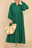 Chouyatou Women's Casual Long Sleeve Button Down Shirt Dress Elegant Pleated Flowy Swing Maxi Dress