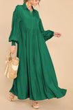 Chouyatou Women's Casual Long Sleeve Button Down Shirt Dress Elegant Pleated Flowy Swing Maxi Dress