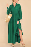 Chouyatou Women's Casual Long Sleeve Button Down Shirt Dress Elegant Pleated Flowy Swing Maxi Dress