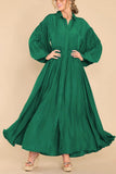 Chouyatou Women's Casual Long Sleeve Button Down Shirt Dress Elegant Pleated Flowy Swing Maxi Dress