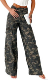Chouyatou Women Casual Camo Print Denim Pants Y2k Wide Leg Cargo Jeans Flare Distressed Camouflage Jeans Sweatpants Pockets