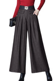 Chouyatou Women's Casual Wide Leg Wool Blend Pants Baggy Culotte High Waisted Pleated Loose Long Trousers