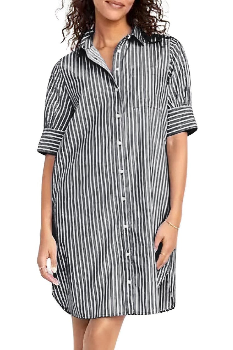 Chouyatou Women's Summer Casual Stripe Shirt Dress Button Down Loose F CHOUYATOU Chouyatou Women's Summer Casual Stripe Shirt Dress Button Down Loose F CHOUYATOU
