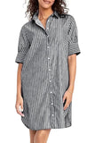 Chouyatou Women's Summer Casual Stripe Shirt Dress Button Down Loose Fit Holiday Mini Shift Dress
