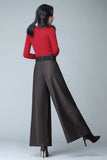 Chouyatou Women's Casual Wide Leg Wool Blend Pants Baggy Culotte High Waisted Pleated Loose Long Trousers