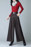 Chouyatou Women's Casual Wide Leg Wool Blend Pants Baggy Culotte High Waisted Pleated Loose Long Trousers