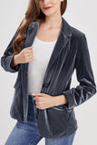 Chouyatou Women 1 Button Fitted Velvet Blazer Jacket Business Suit Jacket Work Office Notched Collar
