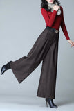 Chouyatou Women's Casual Wide Leg Wool Blend Pants Baggy Culotte High Waisted Pleated Loose Long Trousers