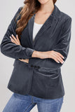 Chouyatou Women 1 Button Fitted Velvet Blazer Jacket Business Suit Jacket Work Office Notched Collar
