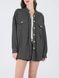 Chouyatou Women's Loose Fit Batwing Sleeve Waffle Knit Button Down Shirt Shacket Tops