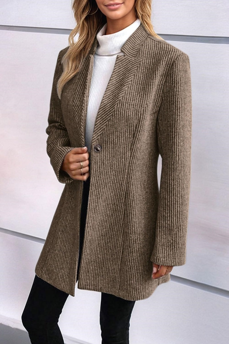 Chouyatou Womens Long Sleeve Casual Wool Jacket Blazer 1 Button Winter Coat Mid-Long Stand Collar Open Front Overcoat