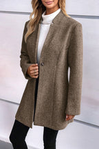 Chouyatou Womens Long Sleeve Casual Wool Jacket Blazer 1 Button Winter Coat Mid-Long Stand Collar Open Front Overcoat