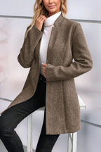 Chouyatou Womens Long Sleeve Casual Wool Jacket Blazer 1 Button Winter Coat Mid-Long Stand Collar Open Front Overcoat