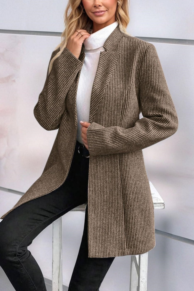 Chouyatou Womens Long Sleeve Casual Wool Jacket Blazer 1 Button Winter Coat Mid-Long Stand Collar Open Front Overcoat