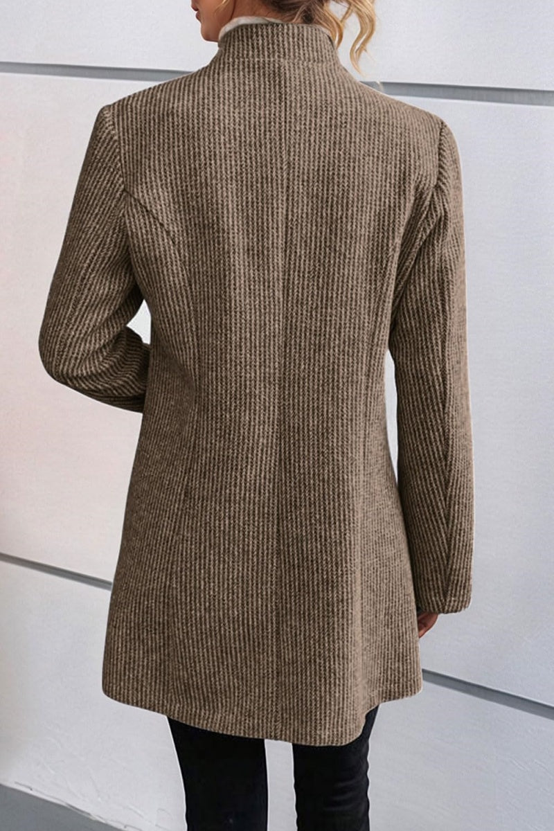 Chouyatou Womens Long Sleeve Casual Wool Jacket Blazer 1 Button Winter Coat Mid-Long Stand Collar Open Front Overcoat