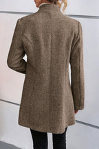 Chouyatou Womens Long Sleeve Casual Wool Jacket Blazer 1 Button Winter Coat Mid-Long Stand Collar Open Front Overcoat
