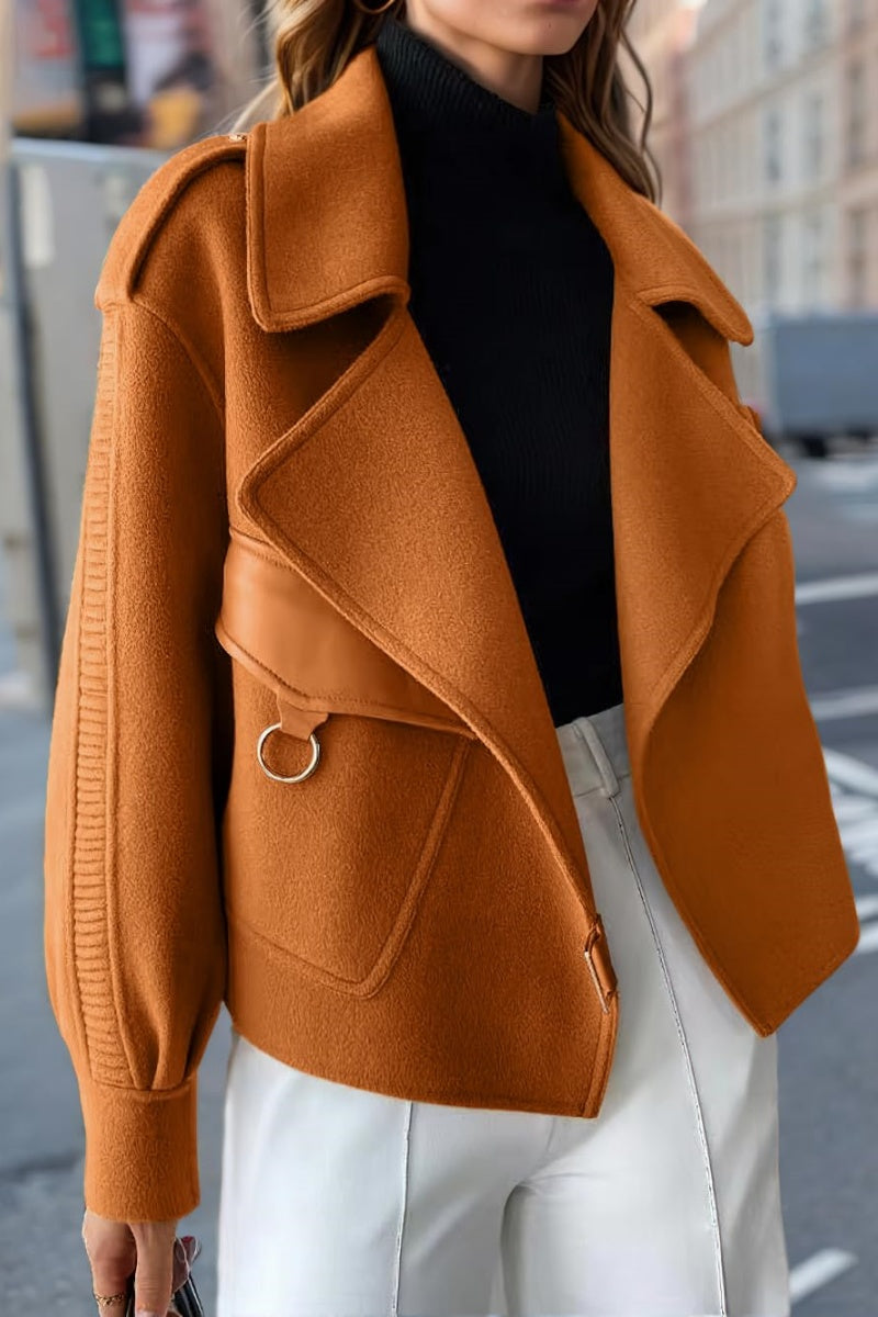 Chouyatou Women's Business Casual Wool Coat Suit Top Open Front Loose Dressy Blazer Jacket Trench Coat